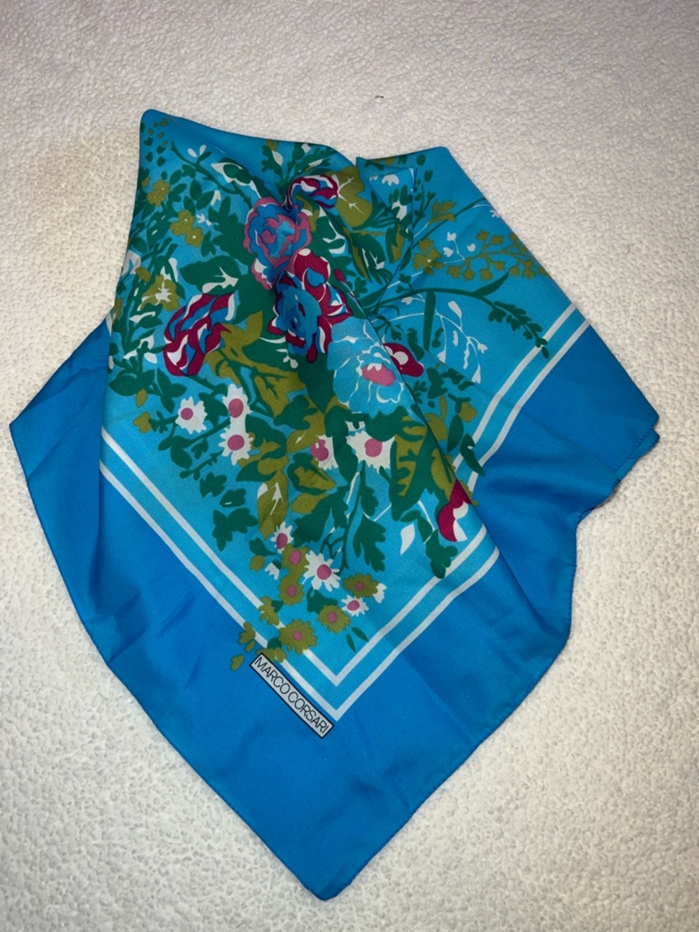 MARCO CORSARI Blue Floral Scarf made in Italy